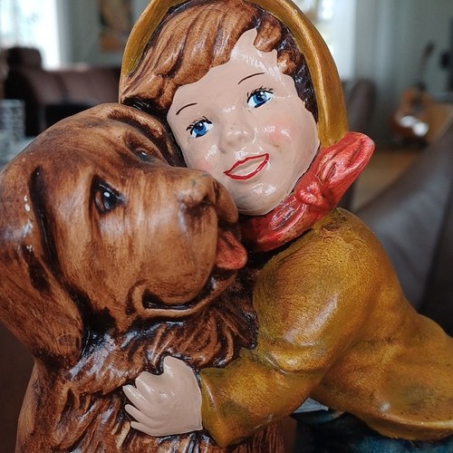 Vintage figur junge mit - mit, hund