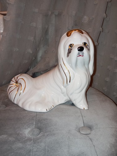 Keramik figur hund weiß gold - figur,